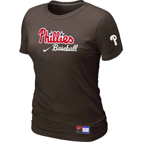 Cheap Women Philadelphia Phillies Nike Brown Short Sleeve Practice MLB Baseball T-Shirt