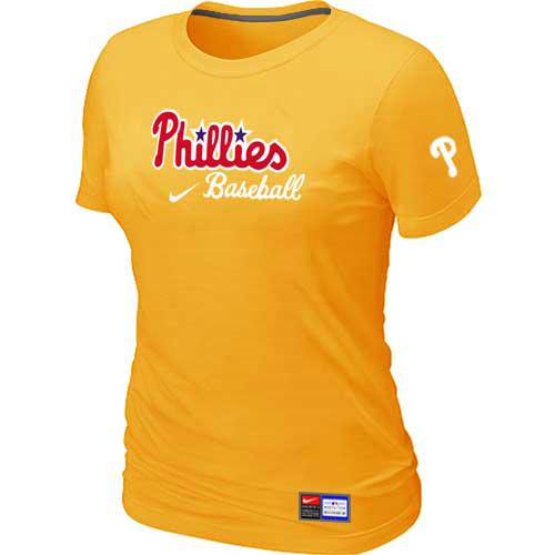 Cheap Women Philadelphia Phillies Nike Yellow Short Sleeve Practice MLB Baseball T-Shirt