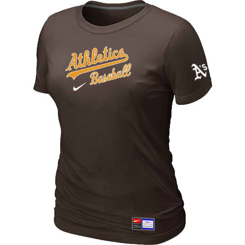 Cheap Women Oakland Athletics Nike Brown Short Sleeve Practice MLB Baseball T-Shirt