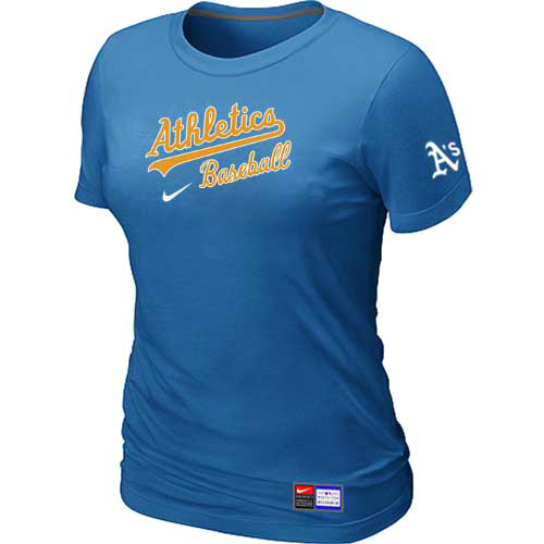 Cheap Women Oakland Athletics Nike L.blue Short Sleeve Practice MLB Baseball T-Shirt