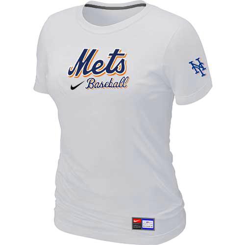 Cheap Women New York Mets Nike White Short Sleeve Practice MLB Baseball T-Shirt