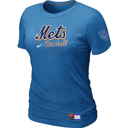 Cheap Women New York Mets Nike L.blue Short Sleeve Practice MLB Baseball T-Shirt