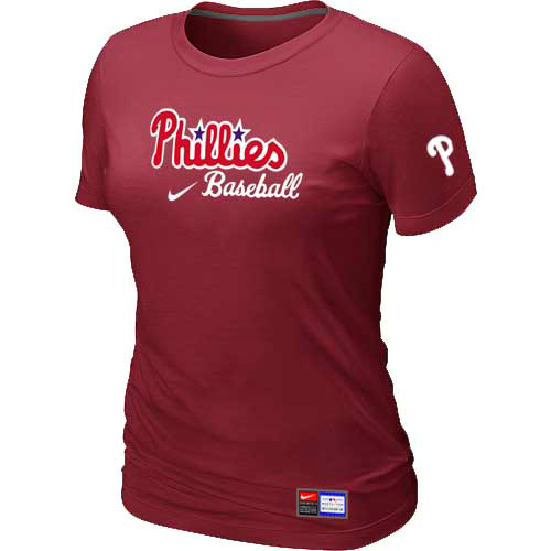 Cheap Women Philadelphia Phillies Nike Red Short Sleeve Practice MLB Baseball T-Shirt