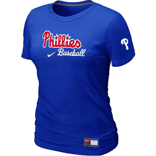 Cheap Women Philadelphia Phillies Nike Blue Short Sleeve Practice MLB Baseball T-Shirt