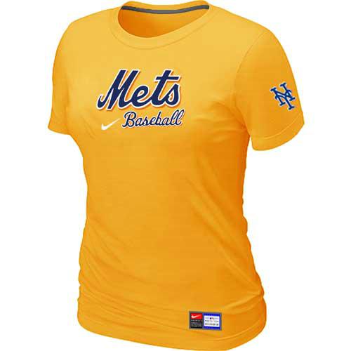 Cheap Women New York Mets Nike Yellow Short Sleeve Practice MLB Baseball T-Shirt