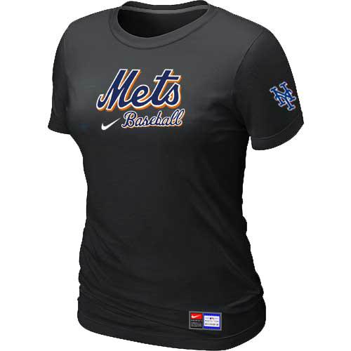 Cheap Women New York Mets Nike Black Short Sleeve Practice MLB Baseball T-Shirt