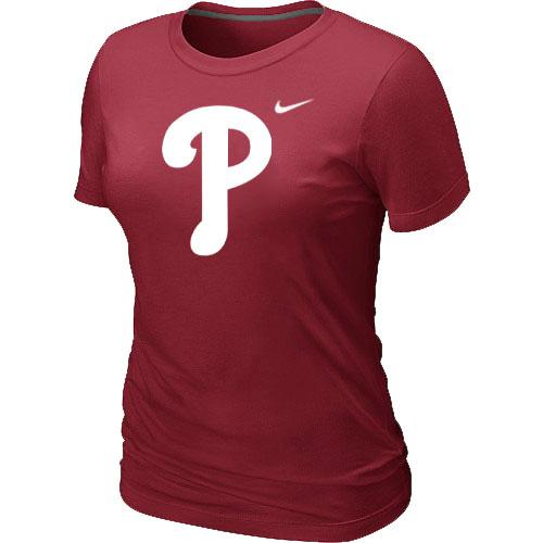 Cheap Women MLB Philadelphia Phillies Heathered Red Nike Blended MLB Baseball T-Shirt