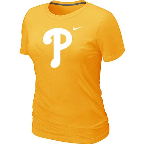 Cheap Women MLB Philadelphia Phillies Heathered Yellow Nike Blended MLB Baseball T-Shirt