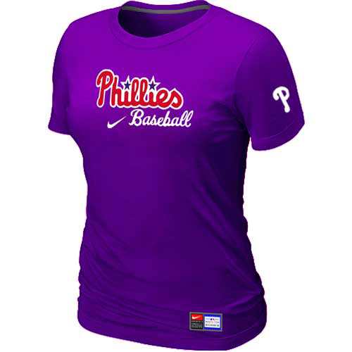 Cheap Women Philadelphia Phillies Nike Purple Short Sleeve Practice MLB Baseball T-Shirt