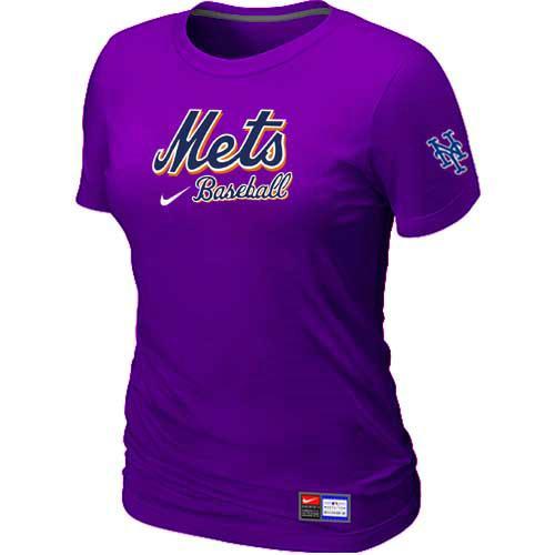 Cheap Women New York Mets Nike Purple Short Sleeve Practice MLB Baseball T-Shirt