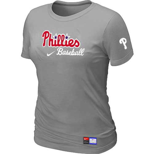 Cheap Women Philadelphia Phillies Nike L.Grey Short Sleeve Practice MLB Baseball T-Shirt