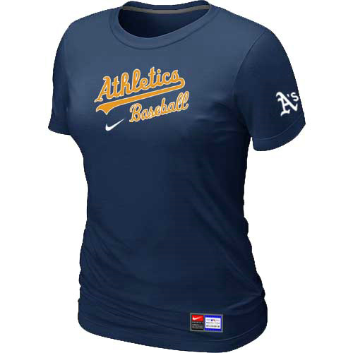 Cheap Women Oakland Athletics Nike D.Blue Short Sleeve Practice MLB Baseball T-Shirt