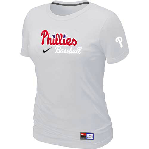 Cheap Women Philadelphia Phillies Nike White Short Sleeve Practice MLB Baseball T-Shirt