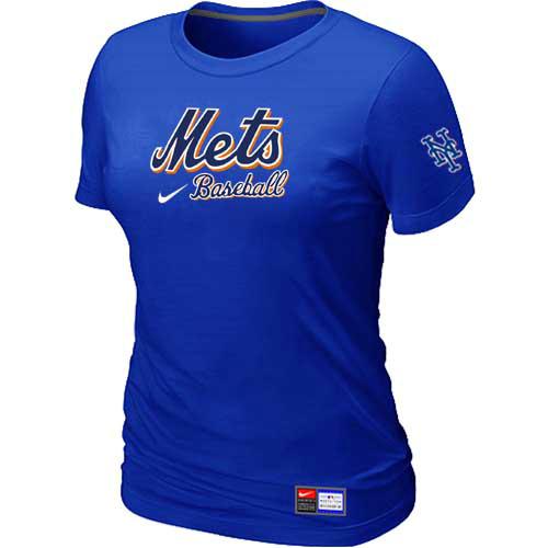 Cheap Women New York Mets Nike Blue Short Sleeve Practice MLB Baseball T-Shirt