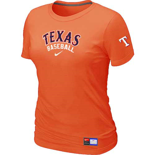 Cheap Women Texas Rangers Nike Orange Short Sleeve Practice MLB Baseball T-Shirt
