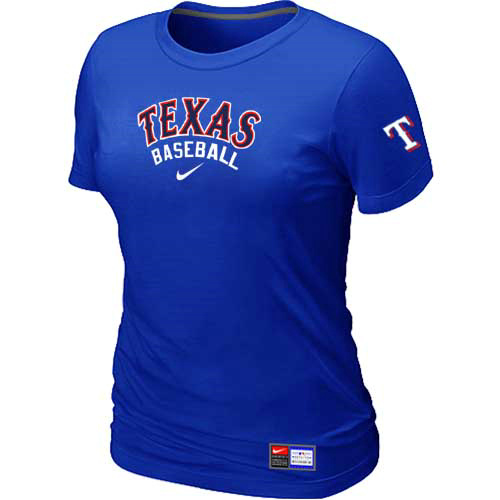 Cheap Women Texas Rangers Nike Blue Short Sleeve Practice MLB Baseball T-Shirt