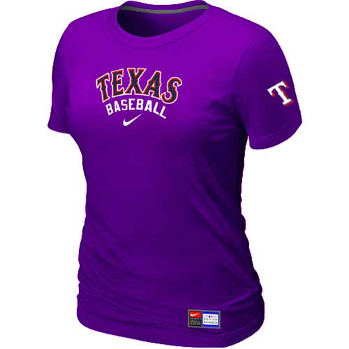 Cheap Women Texas Rangers Nike Purple Short Sleeve Practice MLB Baseball T-Shirt