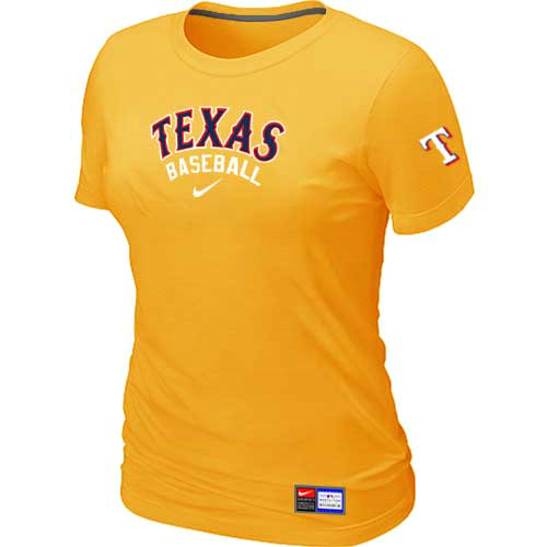 Cheap Women Texas Rangers Nike Yellow Short Sleeve Practice MLB Baseball T-Shirt