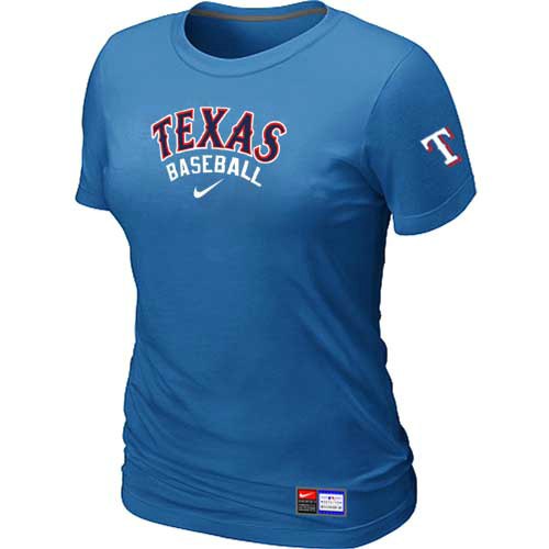 Cheap Women Texas Rangers Nike L.blue Short Sleeve Practice MLB Baseball T-Shirt
