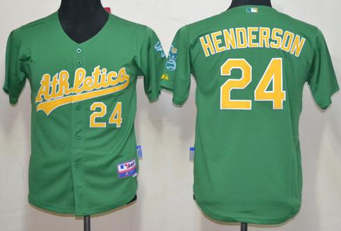 Kids Oakland Athletics 24 Ricky Henderson Green MLB Jerseys Cheap