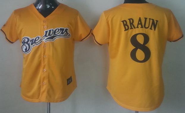 Women Milwaukee Brewers 8 Ryan Braun Yellow MLB Jersey
