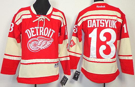 Kids Detroit Red Wings 13 Pavel Datsyuk 2014 Bridgestone Winter Classic Red NHL Jerseys For Sale