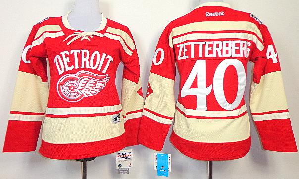 Women Detroit Red Wings 40 Henrik Zetterberg 2014 Bridgestone Winter Classic Red NHL Jerseys