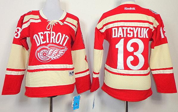 Women Detroit Red Wings 13 Pavel Datsyuk 2014 Bridgestone Winter Classic Red NHL Jerseys