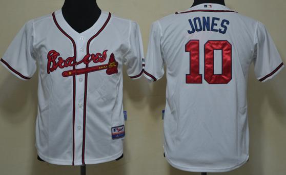 Kids Atlanta Braves 10 Chipper Jones White MLB Jerseys Cheap