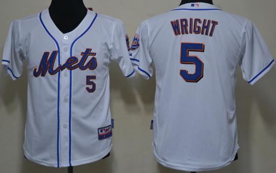 Kids New York Mets 5 David Wright White MLB Jersey Cheap