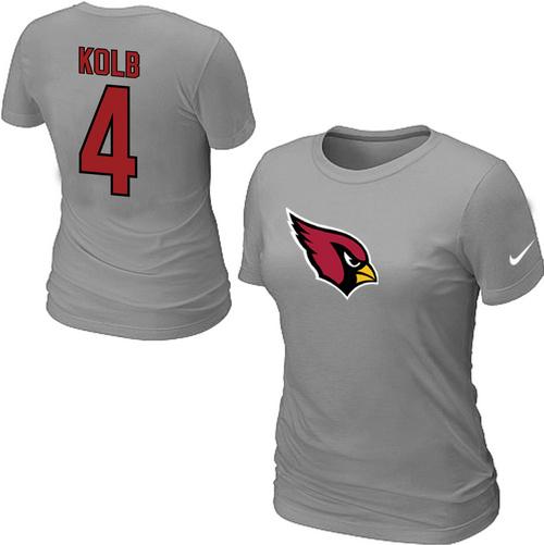 Cheap Women Nike Arizona Cardinals 4 Kolb Name & Number Grey NFL Football T-Shirt