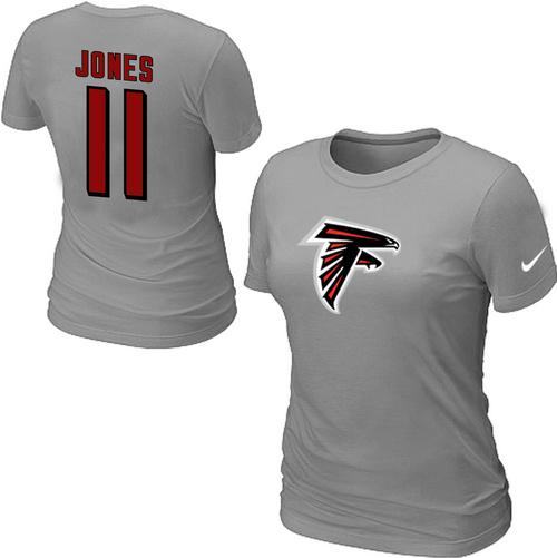 Cheap Women Nike Atlanta Falcons 11 Jones Name & Number Grey NFL Football T-Shirt
