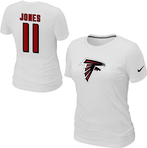 Cheap Women Nike Atlanta Falcons 11 Jones Name & Number White NFL Football T-Shirt