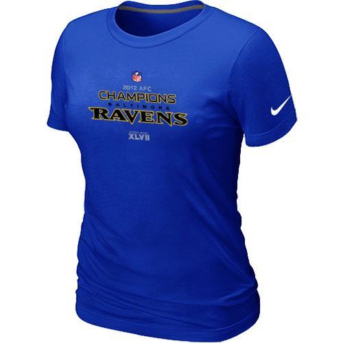 Cheap Women Nike Baltimore Ravens 2012 AFC Conference Champions Trophy Collection Long Blue NFL Football T-Shirt