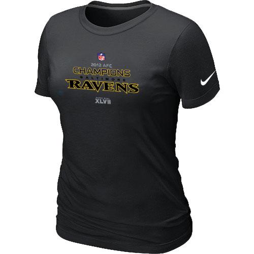 Cheap Women Nike Baltimore Ravens 2012 AFC Conference Champions Trophy Collection Long Black NFL Football T-Shirt