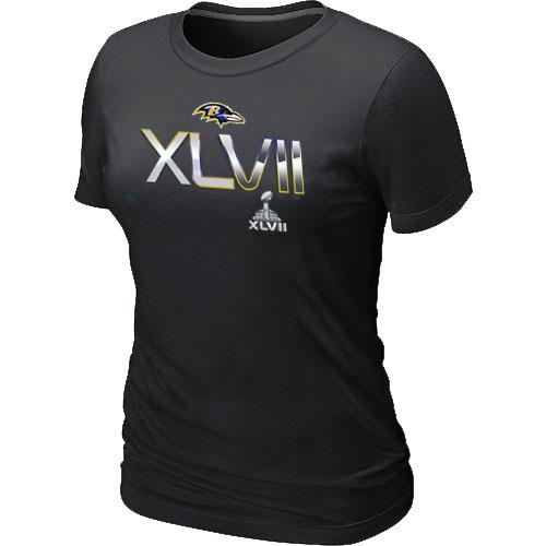 Cheap Women Nike Baltimore Ravens 2012 Super Bowl XLVII On Our Way Black NFL Football T-Shirt