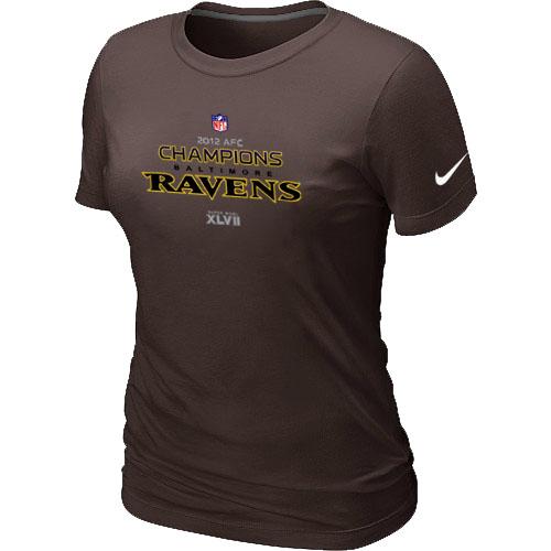 Cheap Women Nike Baltimore Ravens 2012 AFC Conference Champions Trophy Collection Long Brown NFL Football T-Shirt