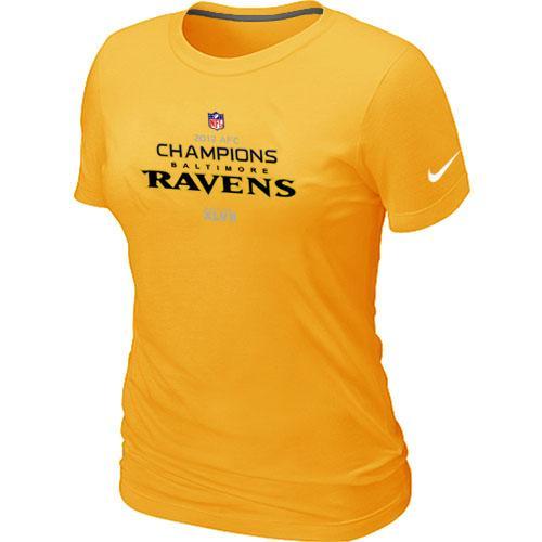 Cheap Women Nike Baltimore Ravens 2012 AFC Conference Champions Trophy Collection Long Yellow NFL Football T-Shirt