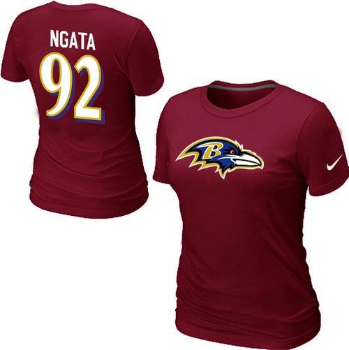 Cheap Women Nike Baltimore Ravens 92 NGATA Name & Number Red NFL Football T-Shirt