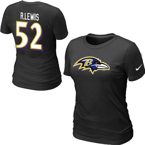Cheap Women Nike Baltimore Ravens 52 R.LEWIS Name & Number Black NFL Football T-Shirt