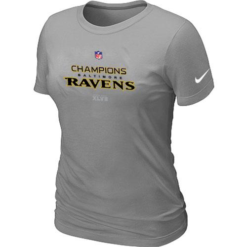 Cheap Women Nike Baltimore Ravens 2012 AFC Conference Champions Trophy Collection Long L.Grey NFL Football T-Shirt