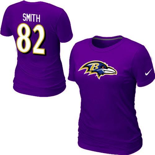 Cheap Women Nike Baltimore Ravens 82 Smith Name & Number Purple NFL Football T-Shirt