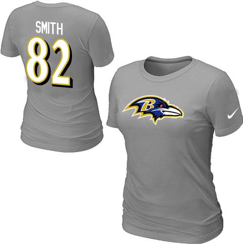 Cheap Women Nike Baltimore Ravens 82 Smith Name & Number L.Grey NFL Football T-Shirt