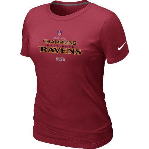 Cheap Women Nike Baltimore Ravens 2012 AFC Conference Champions Trophy Collection Long Red NFL Football T-Shirt
