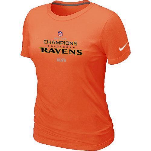 Cheap Women Nike Baltimore Ravens 2012 AFC Conference Champions Trophy Collection Long Orange NFL Football T-Shirt