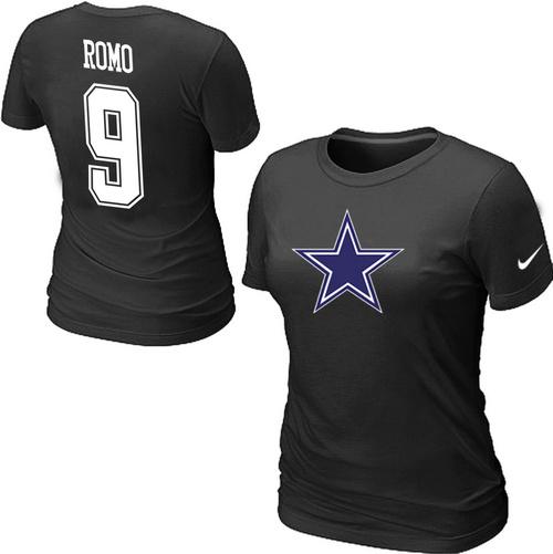 Cheap Women Nike Dallas Cowboys Tony Romo Name & Number Black NFL Football T-Shirt