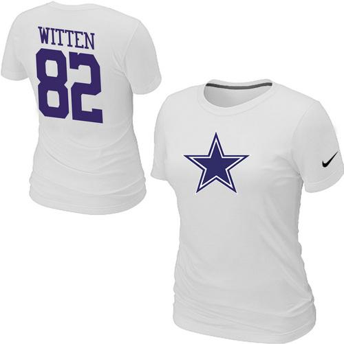 Cheap Women Nike Dallas Cowboys 82 WITTEN Name & Number White NFL Football T-Shirt