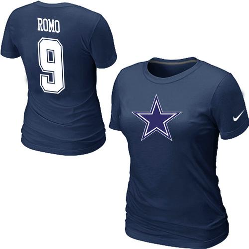 Cheap Women Nike Dallas Cowboys Tony Romo Name & Number Blue NFL Football T-Shirt