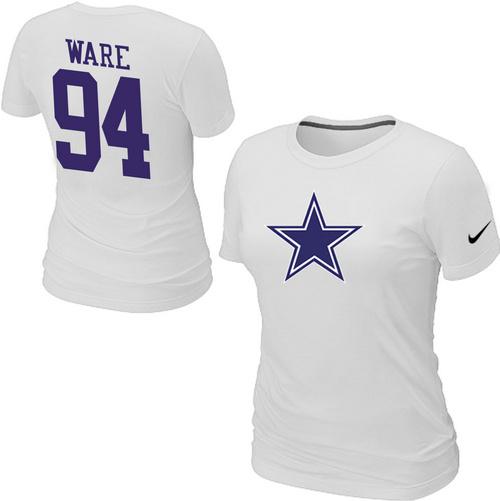 Cheap Women Nike Dallas Cowboys 94 WARE Name & Number White NFL Football T-Shirt