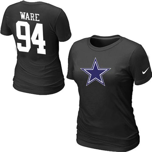 Cheap Women Nike Dallas Cowboys 94 WARE Name & Number Black NFL Football T-Shirt